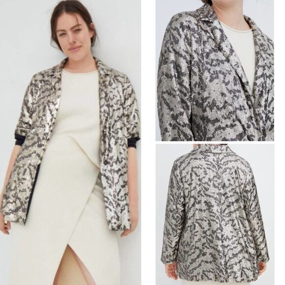 NWT ANTHROPOLOGIE JACKET XL BLAZER MAEVE SEQUIN METALLIC PYTHON SNAKE JORDYN - Picture 1 of 16